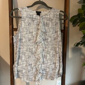 Ann Taylor Sleeveless Ruffle Blouse - Black and White
